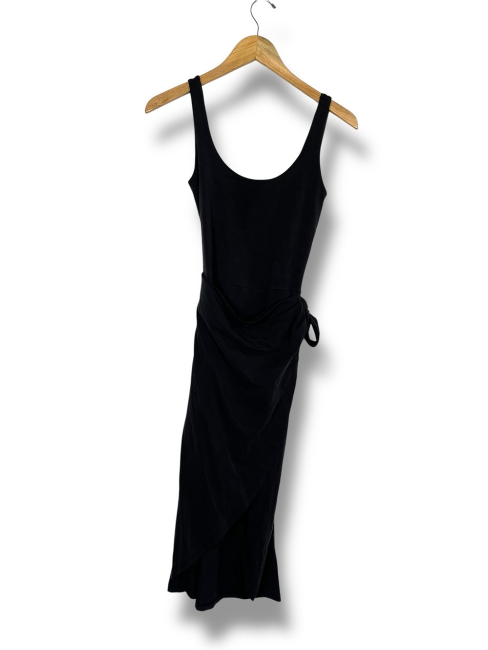 Beyond Yoga Intrigue Black Wrap Midi Dress  Small Minimalist Travel USA Made - Picture 7 of 12